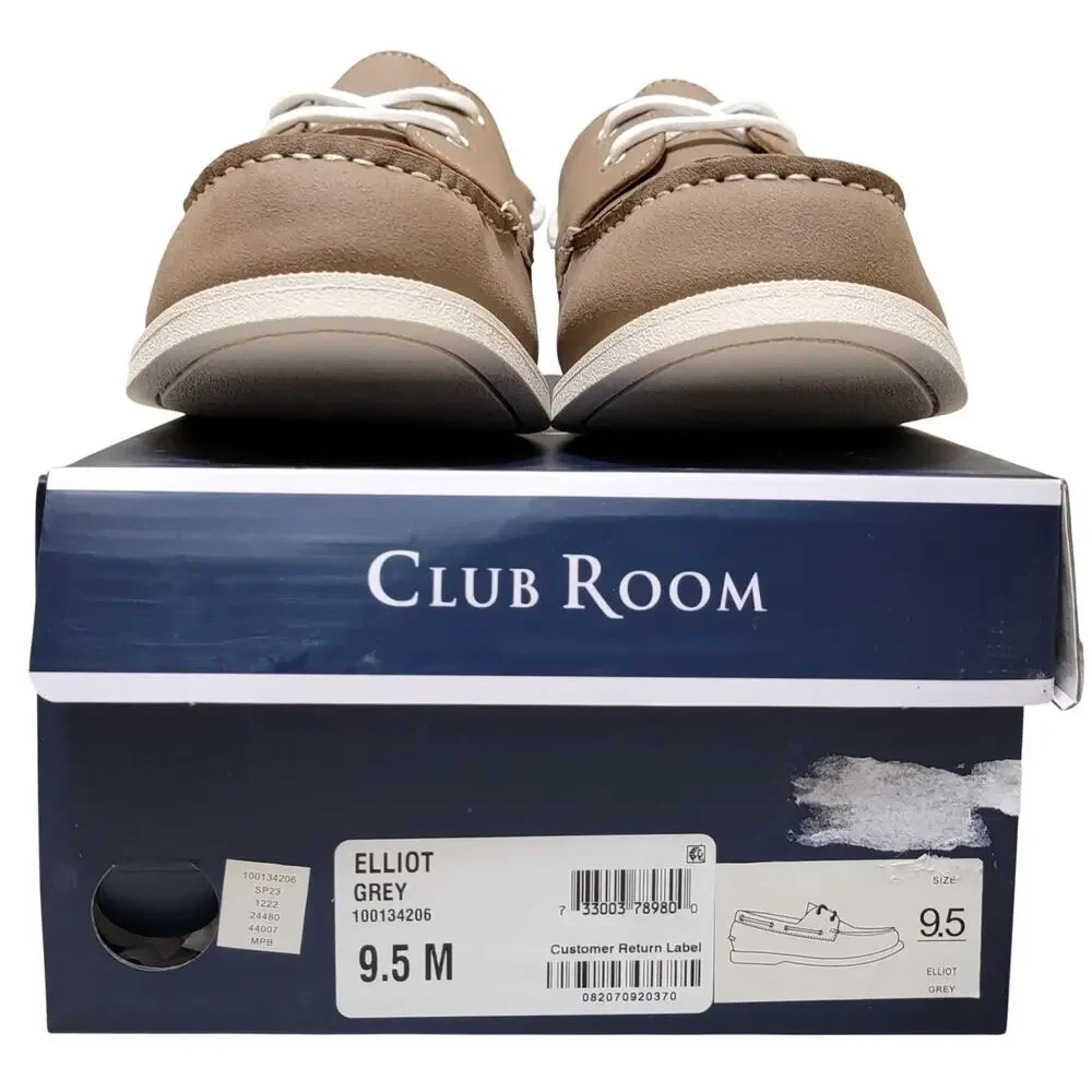 Club Room Men Elliot 2-Eye Casual Boat Shoes Size US 9.5M Grey-Brown Faux Suede